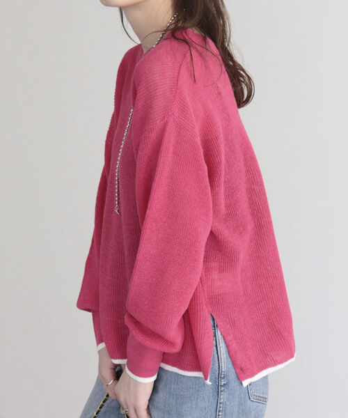 fredy emue(フレディエミュ)の「リネン片畦配色プルオーバー(ニット/セーター・レディース・チャコールグレー/オフホワイト/グリーン/ピンク・38)」の16枚目の写真