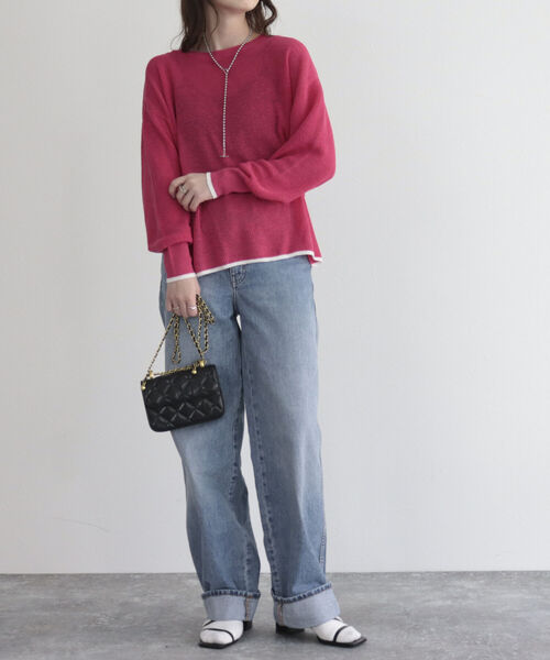 fredy emue(フレディエミュ)の「リネン片畦配色プルオーバー(ニット/セーター・レディース・チャコールグレー/オフホワイト/グリーン/ピンク・38)」の12枚目の写真