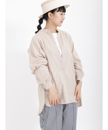 コットンリネンバンドカラーチュニック