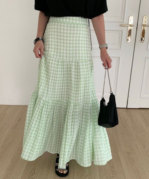 ANOTHER S(アナザーエス)の「ギンガムチェック柄ロングスカート(スカート・レディース・グリーン/ブラック/ホワイト・FREE)」の3枚目の写真