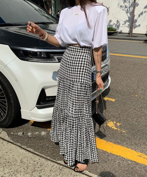 ANOTHER S(アナザーエス)の「ギンガムチェック柄ロングスカート(スカート・レディース・グリーン/ブラック/ホワイト・FREE)」の2枚目の写真