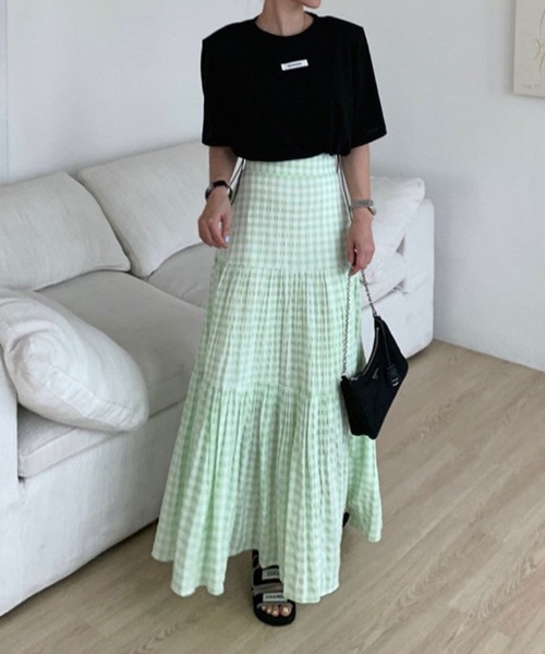 ANOTHER S(アナザーエス)の「ギンガムチェック柄ロングスカート(スカート・レディース・グリーン/ブラック/ホワイト・FREE)」の8枚目の写真