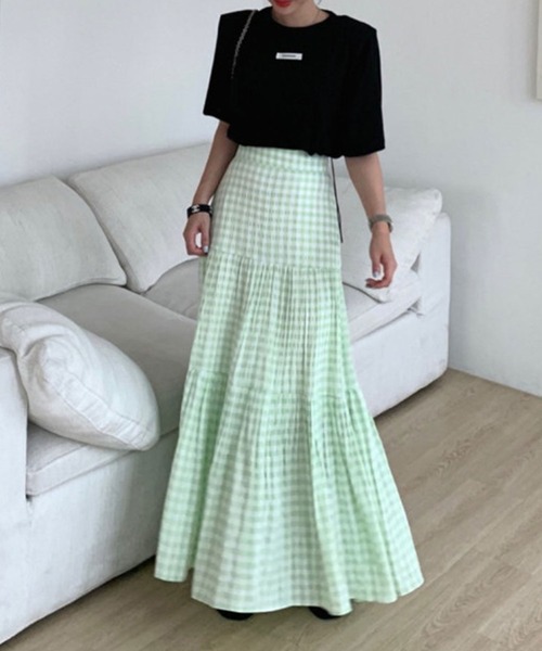ANOTHER S(アナザーエス)の「ギンガムチェック柄ロングスカート(スカート・レディース・グリーン/ブラック/ホワイト・FREE)」の6枚目の写真