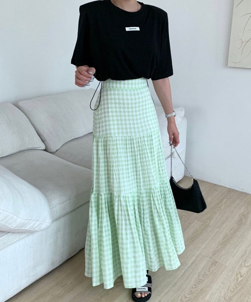 ANOTHER S(アナザーエス)の「ギンガムチェック柄ロングスカート(スカート・レディース・グリーン/ブラック/ホワイト・FREE)」の4枚目の写真