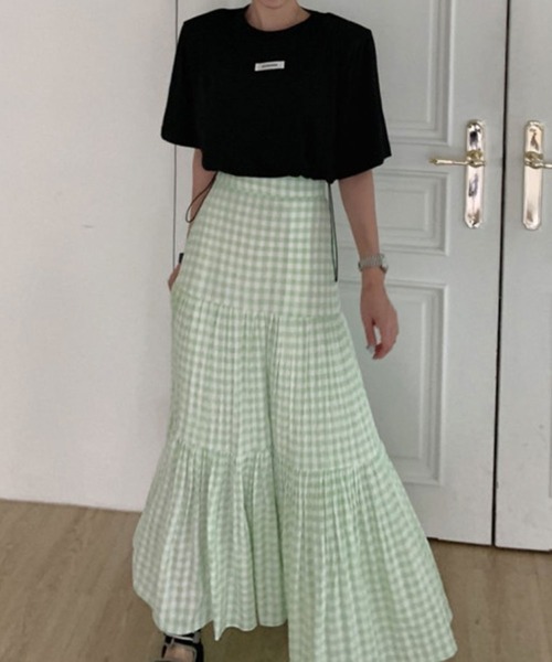 ANOTHER S(アナザーエス)の「ギンガムチェック柄ロングスカート(スカート・レディース・グリーン/ブラック/ホワイト・FREE)」の11枚目の写真