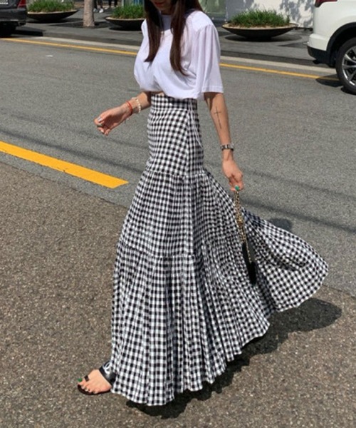 ANOTHER S(アナザーエス)の「ギンガムチェック柄ロングスカート(スカート・レディース・グリーン/ブラック/ホワイト・FREE)」の13枚目の写真