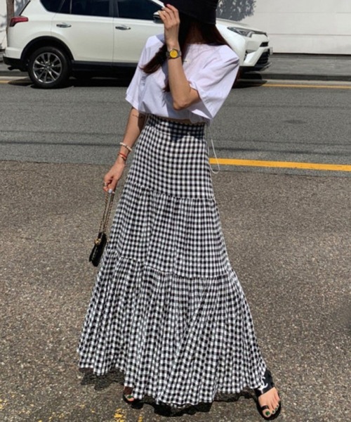 ANOTHER S(アナザーエス)の「ギンガムチェック柄ロングスカート(スカート・レディース・グリーン/ブラック/ホワイト・FREE)」の9枚目の写真