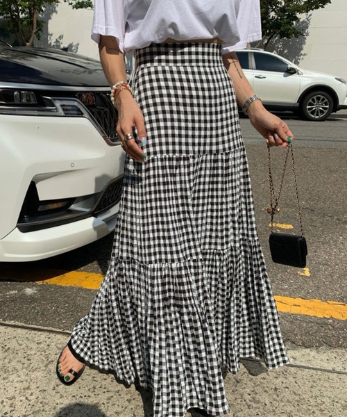 ANOTHER S(アナザーエス)の「ギンガムチェック柄ロングスカート(スカート・レディース・グリーン/ブラック/ホワイト・FREE)」の7枚目の写真