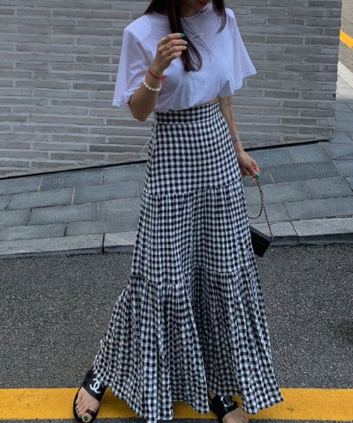 ANOTHER S(アナザーエス)の「ギンガムチェック柄ロングスカート(スカート・レディース・グリーン/ブラック/ホワイト・FREE)」の5枚目の写真