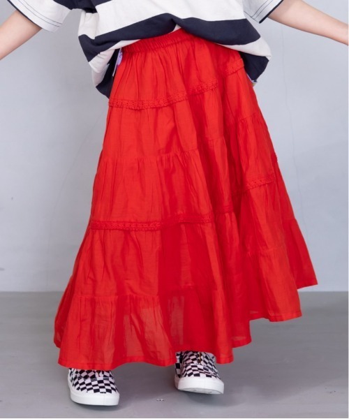 A BOND（アボンド）の「india ティアードスカート(kids/S～LL）（スカート・キッズ・レッド/ピンク/グリーン/ブラック・S/M/L/LL）」の4枚目の写真