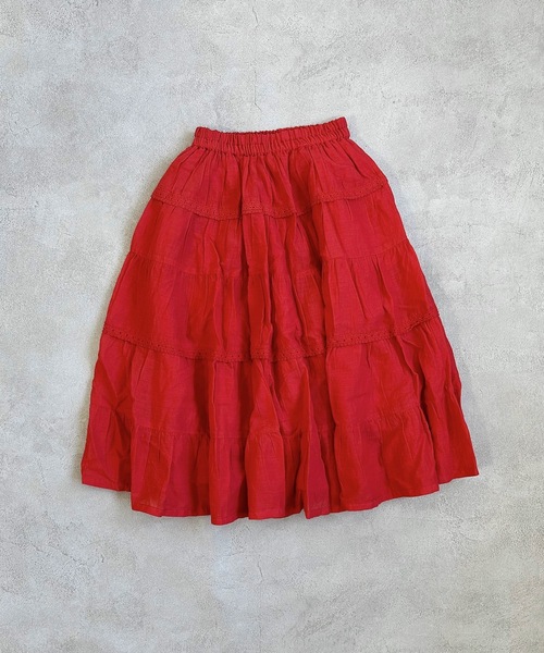 A BOND（アボンド）の「india ティアードスカート(kids/S～LL）（スカート・キッズ・レッド/ピンク/グリーン/ブラック・S/M/L/LL）」の7枚目の写真