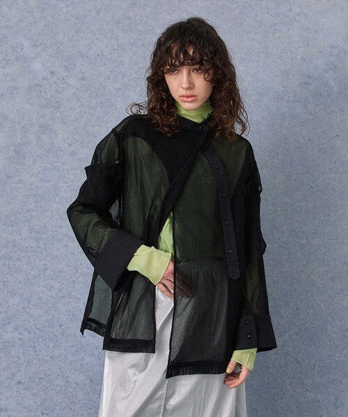 美品 パブリックトウキョウ メッシュレイヤー オーバーサイズシャツ PUBLIC TOKYO（パブリックトウキョウ）の「【岐阜県産】メッシュ