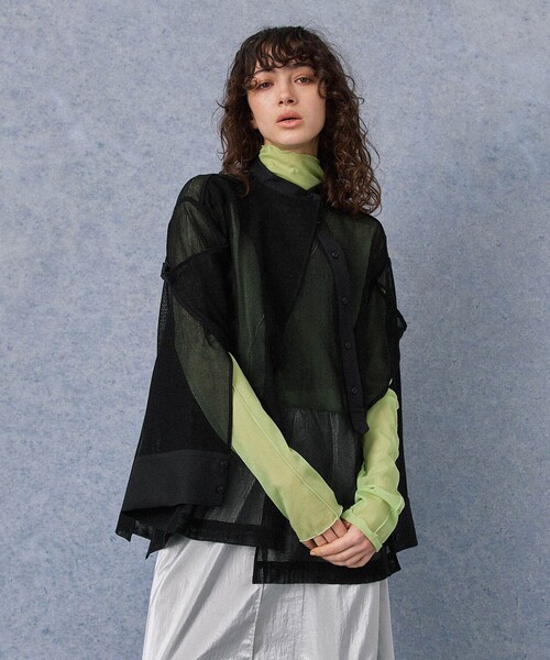 PUBLIC TOKYO メッシュレイヤーオーバーサイズシャツ シアーブラウス PUBLIC TOKYO（パブリックトウキョウ）の「【岐阜県産】メッシュ