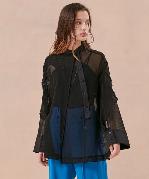 PUBLIC TOKYO メッシュレイヤーオーバーサイズシャツ シアーブラウス PUBLIC TOKYO（パブリックトウキョウ）の「【岐阜県産】メッシュ