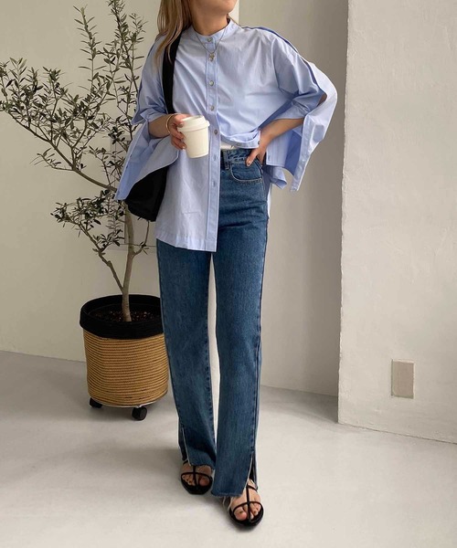 CAPRICIEUX LE'MAGE（カプリシューレマージュ）の「ボタンスリットシャツ（シャツ/ブラウス・レディース・ブルー/ホワイト/ネイビー・FREE）」の6枚目の写真