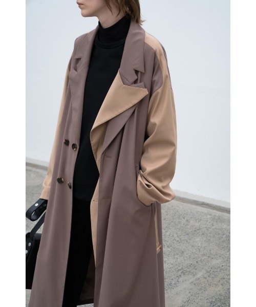 【未使用】EKCOOKIES バイカラーレイヤードロングトレンチコート EKCOOKIES JAPAN］BICOLOR LAYERED LONG TRENCH / バイカラー