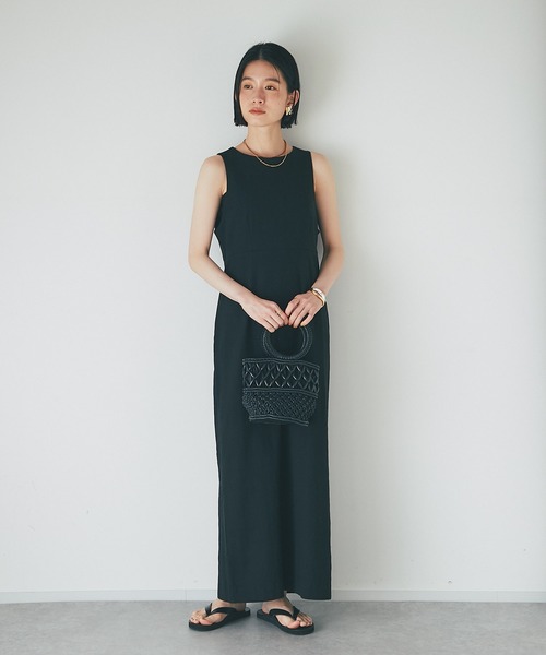 RIVE DROITE（リヴドロワ）の「MONN.:.(モン)/LINENワンピース（ワンピース・レディース・ベージュ/ブラック・FREE）」の5枚目の写真