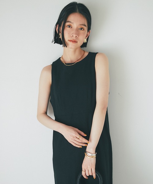 RIVE DROITE（リヴドロワ）の「MONN.:.(モン)/LINENワンピース（ワンピース・レディース・ベージュ/ブラック・FREE）」の3枚目の写真