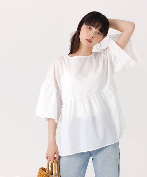 coca(coca)(コカ)の「コットンライクベルスリーブブラウス(シャツ/ブラウス・レディース・ブラック/ダークベージュ/ホワイト/グリーン・M/L)」の6枚目の写真