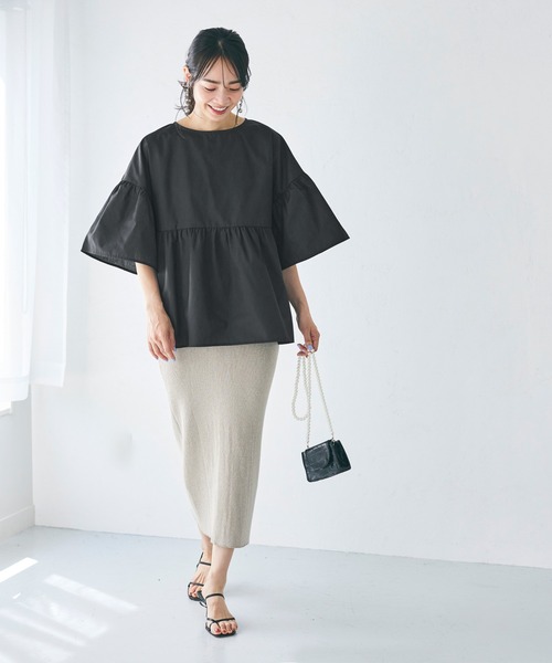 coca(coca)(コカ)の「コットンライクベルスリーブブラウス(シャツ/ブラウス・レディース・ブラック/ダークベージュ/ホワイト/グリーン・M/L)」の11枚目の写真