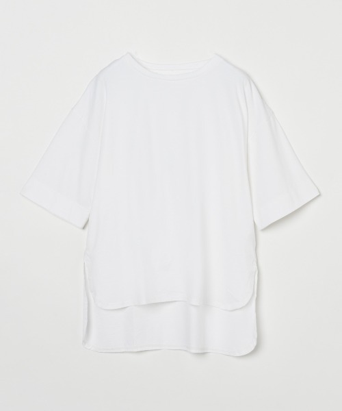 three dots(スリードッツ)の「スーパーファイン クルーネックTシャツ(Tシャツ/カットソー・レディース・グレー系その他/ホワイト・SMALL)」の1枚目の写真