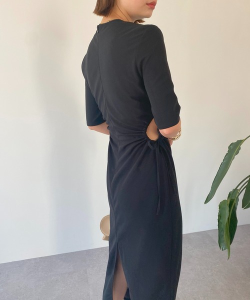 HANNE（アン）の「ハーフスリーブサイドホールワンピース（ワンピース・レディース・ブラック/カーキ/ベージュ・FREE）」の5枚目の写真