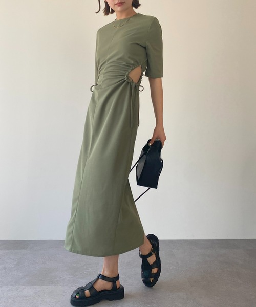 HANNE（アン）の「ハーフスリーブサイドホールワンピース（ワンピース・レディース・ブラック/カーキ/ベージュ・FREE）」の9枚目の写真