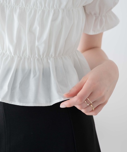 WEGO（ウィゴー）の「WEGO/シャーリングブラウス（シャツ/ブラウス・レディース・ホワイト/ブラック・FREE）」の7枚目の写真