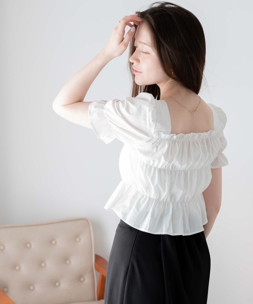 WEGO（ウィゴー）の「WEGO/シャーリングブラウス（シャツ/ブラウス・レディース・ホワイト/ブラック・FREE）」の15枚目の写真