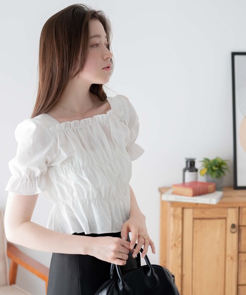 WEGO（ウィゴー）の「WEGO/シャーリングブラウス（シャツ/ブラウス・レディース・ホワイト/ブラック・FREE）」の11枚目の写真