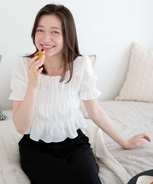 WEGO（ウィゴー）の「WEGO/シャーリングブラウス（シャツ/ブラウス・レディース・ホワイト/ブラック・FREE）」の17枚目の写真