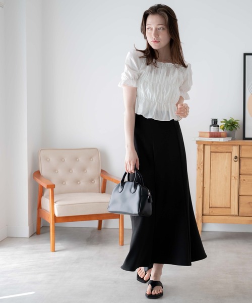 WEGO（ウィゴー）の「WEGO/シャーリングブラウス（シャツ/ブラウス・レディース・ホワイト/ブラック・FREE）」の4枚目の写真