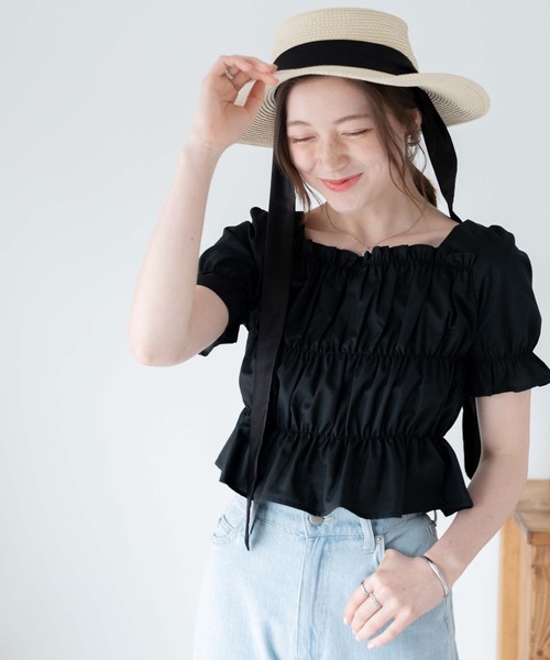 WEGO（ウィゴー）の「WEGO/シャーリングブラウス（シャツ/ブラウス・レディース・ホワイト/ブラック・FREE）」の10枚目の写真