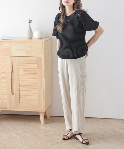 AMELY（エミリー）の「メッシュニットトップス（ニット/セーター・レディース・イエロー/ブラウン/ピンク/アイボリー/ブラック/ブルー・フリー）」の11枚目の写真