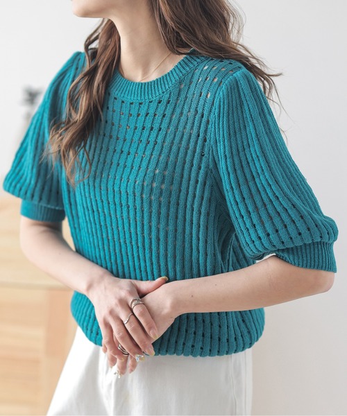 AMELY（エミリー）の「メッシュニットトップス（ニット/セーター・レディース・イエロー/ブラウン/ピンク/アイボリー/ブラック/ブルー・フリー）」の20枚目の写真