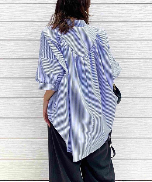 Q（キュー）の「BACKギャザースキッパーシャツ（シャツ/ブラウス・レディース・アイボリー/ブルー系・MEDIUM）」の8枚目の写真