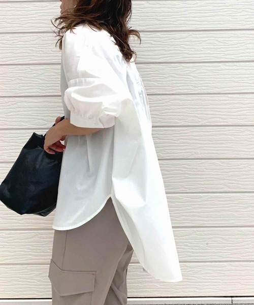 Q（キュー）の「BACKギャザースキッパーシャツ（シャツ/ブラウス・レディース・アイボリー/ブルー系・MEDIUM）」の7枚目の写真