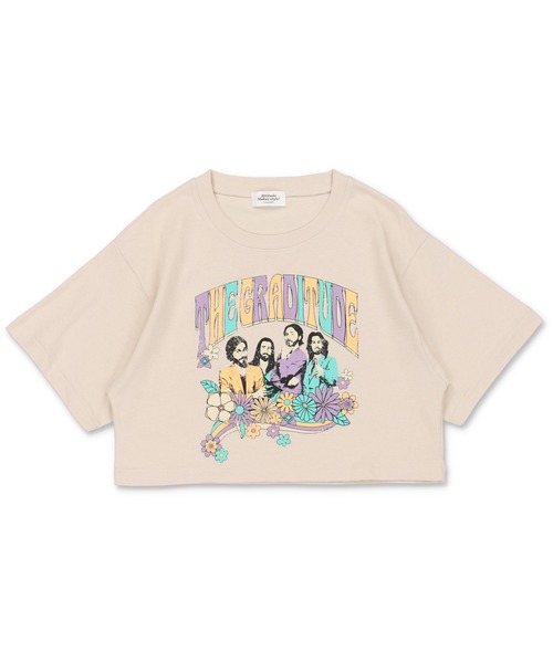 SPINNS(スピンズ)の「バンド風ヒッピーデザイン ショート丈半袖Tシャツ(Tシャツ/カットソー・レディース・スミクロ/オフホワイト/グリーン/ベージュ・ONESIZE)」の10枚目の写真