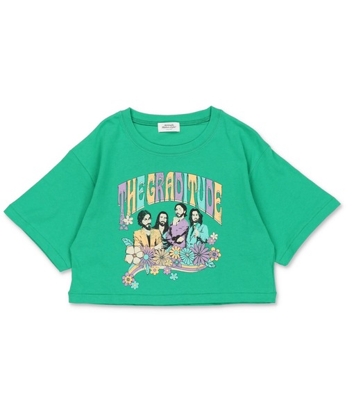 SPINNS(スピンズ)の「バンド風ヒッピーデザイン ショート丈半袖Tシャツ(Tシャツ/カットソー・レディース・スミクロ/オフホワイト/グリーン/ベージュ・ONESIZE)」の11枚目の写真