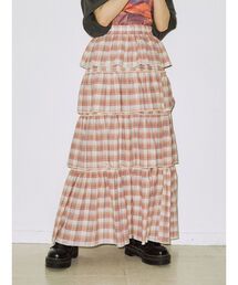 サマーチェックティアードロングスカート