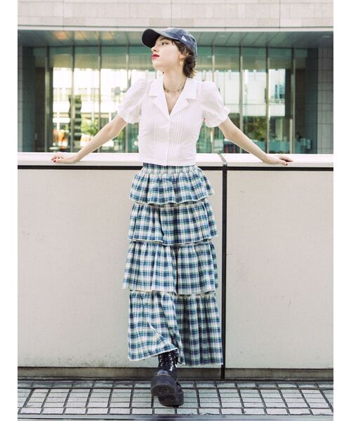 jouetie（ジュエティ）の「サマーチェックティアードロングスカート（スカート・レディース・ピンク/ブルー/グリーン・MEDIUM）」の10枚目の写真