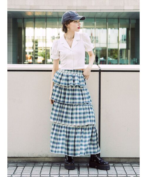 jouetie（ジュエティ）の「サマーチェックティアードロングスカート（スカート・レディース・ピンク/ブルー/グリーン・MEDIUM）」の12枚目の写真