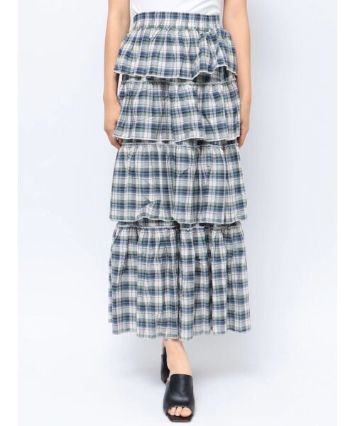 jouetie（ジュエティ）の「サマーチェックティアードロングスカート（スカート・レディース・ピンク/ブルー/グリーン・MEDIUM）」の6枚目の写真