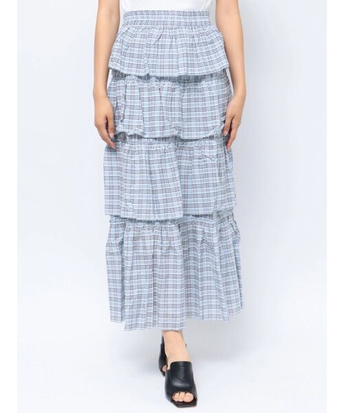 jouetie（ジュエティ）の「サマーチェックティアードロングスカート（スカート・レディース・ピンク/ブルー/グリーン・MEDIUM）」の7枚目の写真