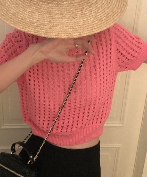 Achic(アシック)の「カラーメッシュ夏ニットトップス(ニット/セーター・レディース・ホワイト/ブラック/ピンク/グリーン・M)」の5枚目の写真