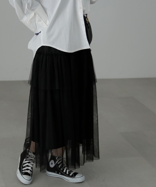 FREE'S MART（フリーズマート）の「◆チュールティアードマキシスカート（スカート・レディース・ホワイト/グリーン/ブラック・SMALL/MEDIUM）」の5枚目の写真
