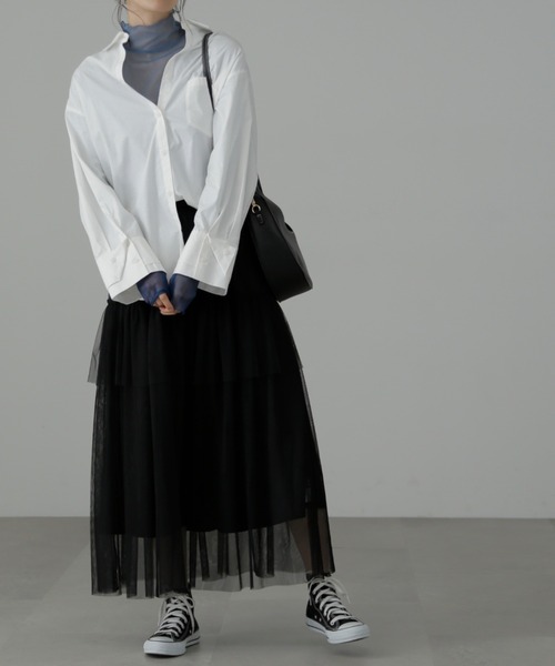 FREE'S MART（フリーズマート）の「◆チュールティアードマキシスカート（スカート・レディース・ホワイト/グリーン/ブラック・SMALL/MEDIUM）」の4枚目の写真