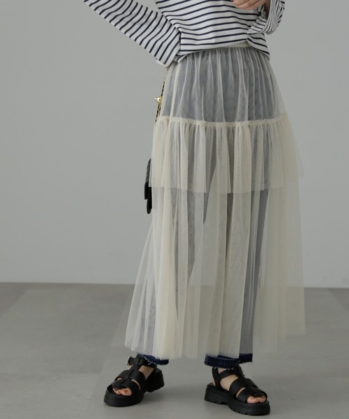 FREE'S MART（フリーズマート）の「◆チュールティアードマキシスカート（スカート・レディース・ホワイト/グリーン/ブラック・SMALL/MEDIUM）」の6枚目の写真