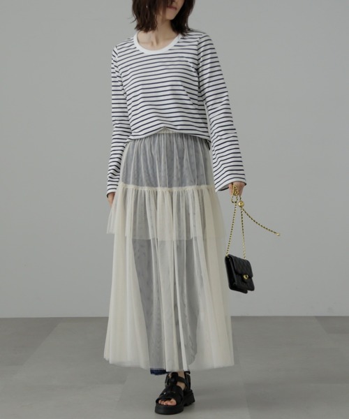 FREE'S MART（フリーズマート）の「◆チュールティアードマキシスカート（スカート・レディース・ホワイト/グリーン/ブラック・SMALL/MEDIUM）」の7枚目の写真