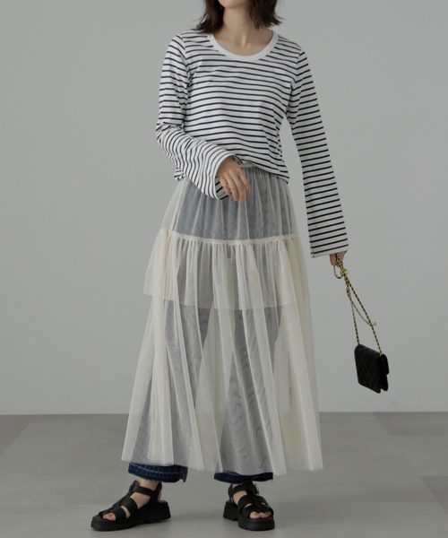 FREE'S MART（フリーズマート）の「◆チュールティアードマキシスカート（スカート・レディース・ホワイト/グリーン/ブラック・SMALL/MEDIUM）」の8枚目の写真